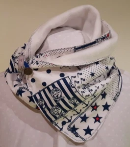 Kinder Schal Zipfel Knopf Loop Fleece Baumwolle Weiß Blau Maritim Handmade - Bild 1 von 1