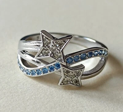 Silver Blue and Yellow Star Diamante Ring, Womens Fashion Jewellery, UK Seller - Image 1 of 4
