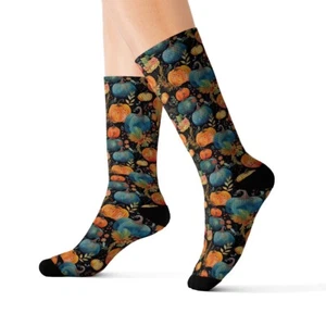 Watercolor Pumpkin Halloween Socks - Picture 1 of 13