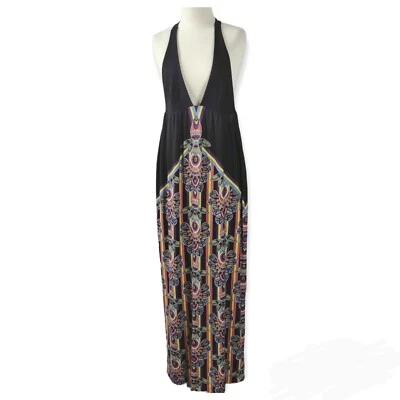 Tigerlily Womens Size 12 Black Maxi Dress Plunging Halter Neck Boho Hippie Beach - image 1 of 4