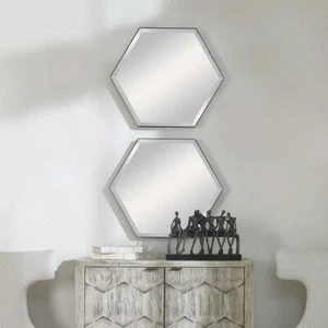 PAIR MODERN AMAYA HEXAGON XL 23" IRON WALL ART MIRRORS 09762 UTTERMOST - Picture 1 of 4