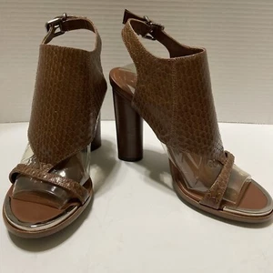 NEU Barbara Bui braune Schlangenleder 4,5" Holzabsatz goldene Zehenpartie Sandale EU 40 US 9 ~ Italien - Bild 1 von 11