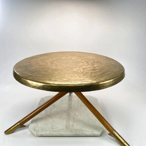 Mid Century Very Low Brass Table, Pedestal Accent Table 16x24 Vintage Retro Cool Cover