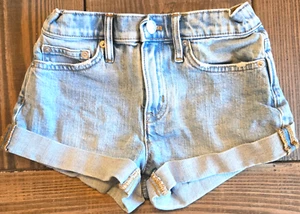 Crewcuts Girls Denim Jean Shorts 8 Blue Island Wash Cuffed Stretch Adjustable - Picture 1 of 5