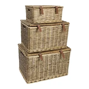 JVL Handmade Buff Wicker Gift Picnic Storage Hampers with Faux Leather Straps - Picture 1 of 56