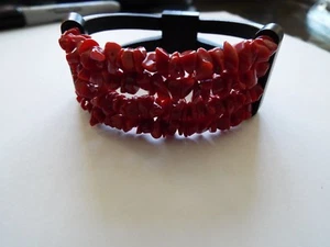  7"-8" African ebony cuff with 100% Natural Red Coral (5 row) hidden magnetic  - Picture 1 of 5