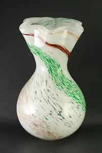 Schöne handgefertigte Glasvase mit gerafftem Rand 10 cm hoch - Bild 1 von 4