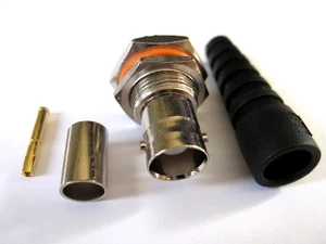 BNC Bulkhead Coaxial Crimp Jack 50 ohm RG58 RF Coax Connector + Boot UK Stock - Picture 1 of 9