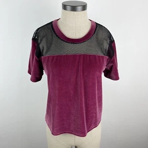 PINK Victoria's Secret Top Small Maroon Velour Black Mesh Short Sleeve Shirt - Bild 1 von 14