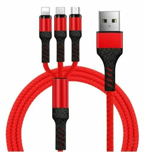 3 in 1 Multi Phone Fast Charging cable Lead with Micro USB, USB-C, And IPhone - Image 1 of 1