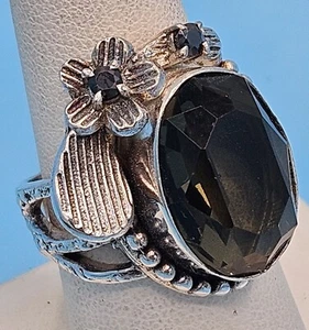 925 Sterling Silver Ring Size 8 Lg Grey Stone. Nature Art Band and Gem Accents - Picture 1 of 22