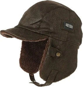 Fancet Unisex Aviator Pilot Cap Earflap Hunting Trapper Hat Ski Faux Leather 62 - Picture 1 of 11