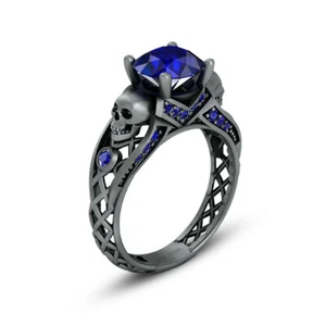 Zafiro Sintético Calavera Anillo de Compromiso Malla Boda Pistola Metal Acabado - Imagen 1 de 6
