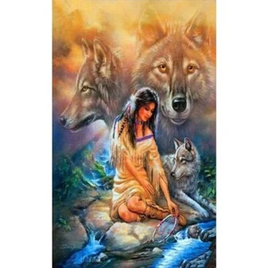 Broderie Diamant Kit Complet 5d Diamond Painting Complet 30x40cm Loup et Fille - Imagen 1 de 2
