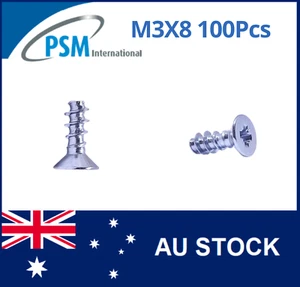 PLASTIC THREADING SCREW M3X8 CSK POZI STEEL ZINC PLATED WN1413KB30X8Z X100 - Picture 1 of 4