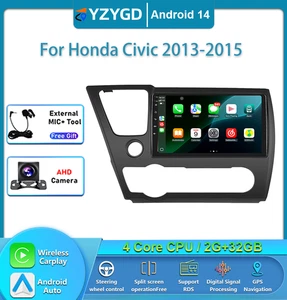 For Honda Civic 2013-2015 Android GPS Carplay Radio Multimedia Car Navi Screen - Picture 1 of 18