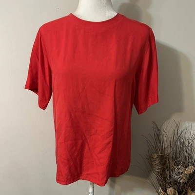 Blusa Top Mujer De Colección Nordstrom Punto de Vista 100% Seda Roja Manga Corta Talla 8 Foto 1 de 4