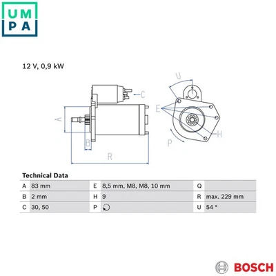 STARTER 0 986 016 790 FOR VW SEAT INCA CORDOBA/Vario IBIZA/Mk/II AROSA 1.0L 4cyl - Image 1 of 4