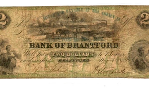 $2 "BANK OF BRANTFORD" (CANADA) 1800'S $2 "BANK OF BRANTFORD" 1800'S RARE!!!!!!! - Picture 1 of 3