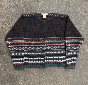 L.L. Bean Fair Isle Shetland Wool Button Up Cardigan VTG Womens Small - Picture 1 of 6