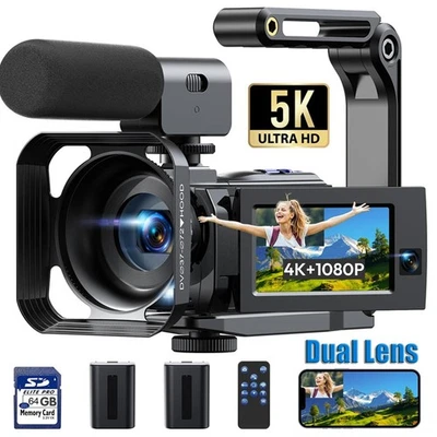 Dual Lens 5K Video Camera Camcorder 56MP Wifi YouTube Vlogging Camera 64GB Card - Image 1 of 4