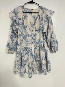 Free People Sunbaked Blue White Tea Combo Swing Dress Cotton Women's Size S - Picture 1 of 6