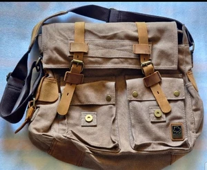 Vintage Militär Leder Canvas Laptoptasche Messenger Bag 14" Medium Reise NEU - Bild 1 von 5