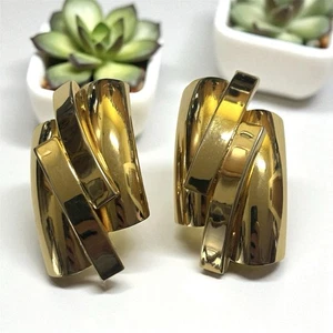 Pendientes de clip gruesos modernos de mediados de siglo de perlas Erwin de colección de los años 80 tono dorado - Imagen 1 de 4