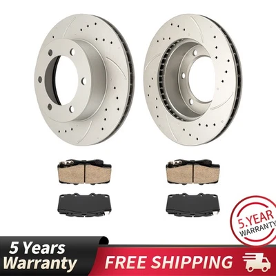 Kit de pastillas de rotor de freno delantero perforado ranurado cerámica para Toyota Tacoma 1999-2004 Foto 1 de 4