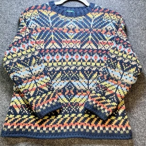 VTG United Colors of Benetton Y2K Fair Isle Sweater Nordic Knit Pullover Kids L - Picture 1 of 11