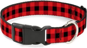 Buckle-Down Plastic Clip Dog Collar Buffalo Plaid Red 1" Wide M Fits 11-17"