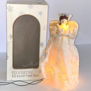 Vtg Silvestri 10 Light Angel Tree Topper Porcelain Brunette 10” Lace Dress - Picture 1 of 16