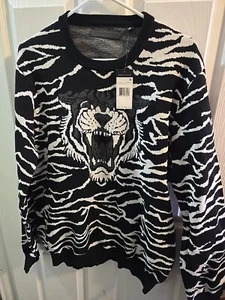 Sean John Jet Black Zebra Print Mens Sweatshirt Large. Lion. Large. NWT - Picture 1 of 13