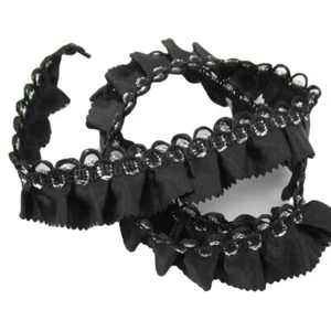 Rüschenborte Satin plessiert, 30mm breit, schwarz, nähen, Meterware, 1meter - Bild 1 von 4
