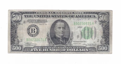 1934 (B-New York) $500 USD Paper Bill- Federal Reserve Note Serial #B 00230675 A - Image 1 of 2