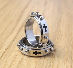 6MM Rosary Ring Cross Stainless Steel Spinner Praying Ring Men Ring, Women Ring - Picture 1 of 5