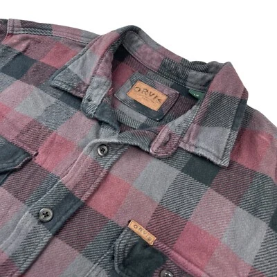 Camisa de trabajo Orvis para hombre 100 % algodón franela gruesa borgoña/gris a cuadros • Grande Foto 1 de 4