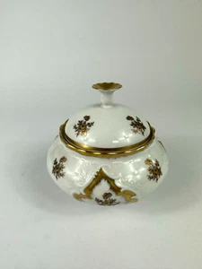 Porzellan Deckeldose Edelstein Bonboniere Vintage Goldstaffage Prunk Retro Blume - Bild 1 von 9