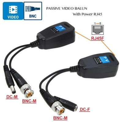 1pair 2pcs CCTV Coax BNC Video Power Balun Transceiver to CAT5e 6 RJ45 Connector - Image 1 of 4