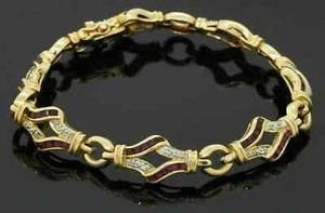 12 Ct Princess Cut Simulated Red Ruby Bracelet 14K Yellow Gold Plated Silver - Picture 1 of 4