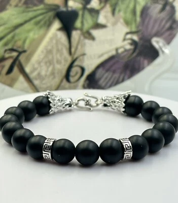 Men’s Spiritual Dragon Black Matte Onyx Natural Stone Bracelet - Image 1 of 4