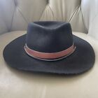 New York Hat Co Large 100% Wool Leather Brown Band On Top Of Hat Tear Drop Style