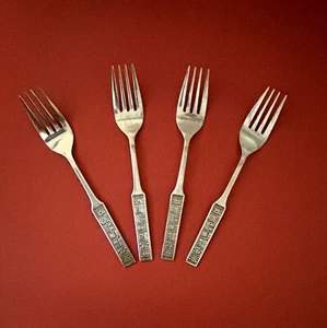 Set of 4 Vintage Orleans Silver Stainless AZTEC Salad Forks Japan - Picture 1 of 4