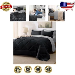 Machine Washable Black Full Size Comforter Set - 7-Piece Bed-in-a-Bag Luxury - Picture 1 of 9