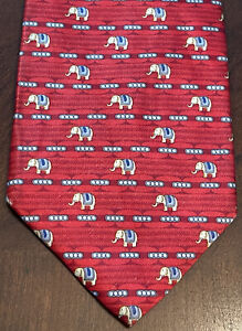 Faberge Red Elephant Print Hand Made 100% Silk Men’s Neck Tie Made In USA