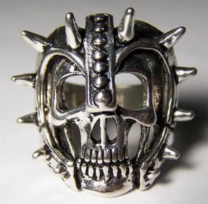 DELUXE SKULL HEAD W SPIKED HELMET BIKER RING #BR37 MEN WOMENS jewelry SILVER new - Picture 1 of 1