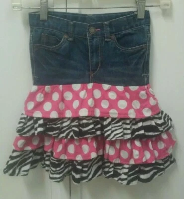 Falda vaquera azul 4T con volantes rosa a lunares estampado animal para niñas pequeñas  Foto 1 de 2