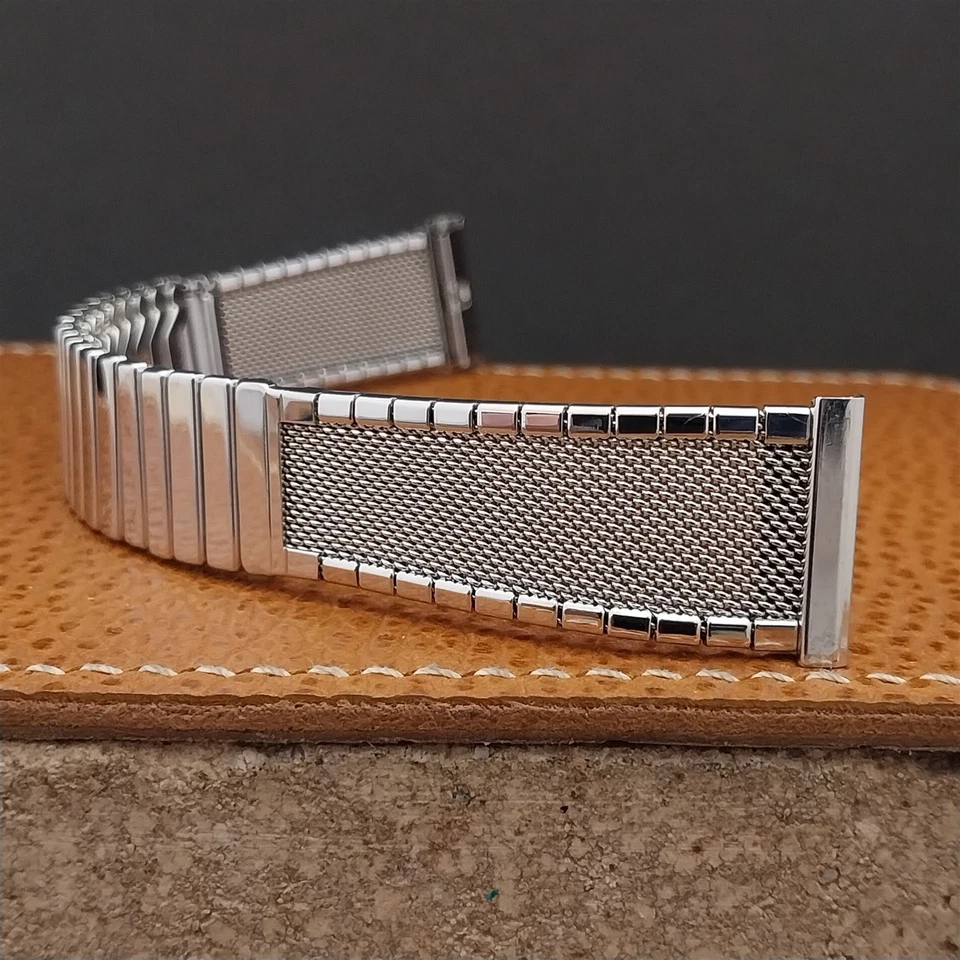 Correa de reloj vintage de los años 60 JB Champion 19 mm 18 mm 17 mm malla de relleno de oro blanco sin usar Foto 1 de 4