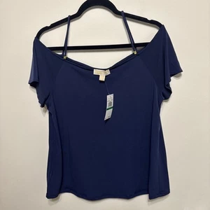 Michael Kors Womens L Spaghetti Strap Open Shoulder Blue Blouse Top MK NWT - Imagen 1 de 7