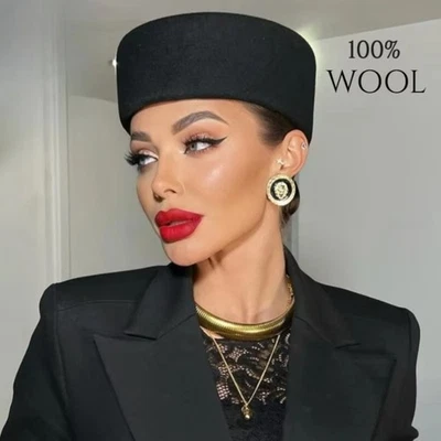 Elegant Top Hat 100% Wool Pillbox Hat Fashion Fedoras Hats Winter